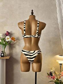 EMERY ROSE 2025款女士斑马纹性感比基尼泳装套装，夏季沙滩装 - 彩色 - 查看 2