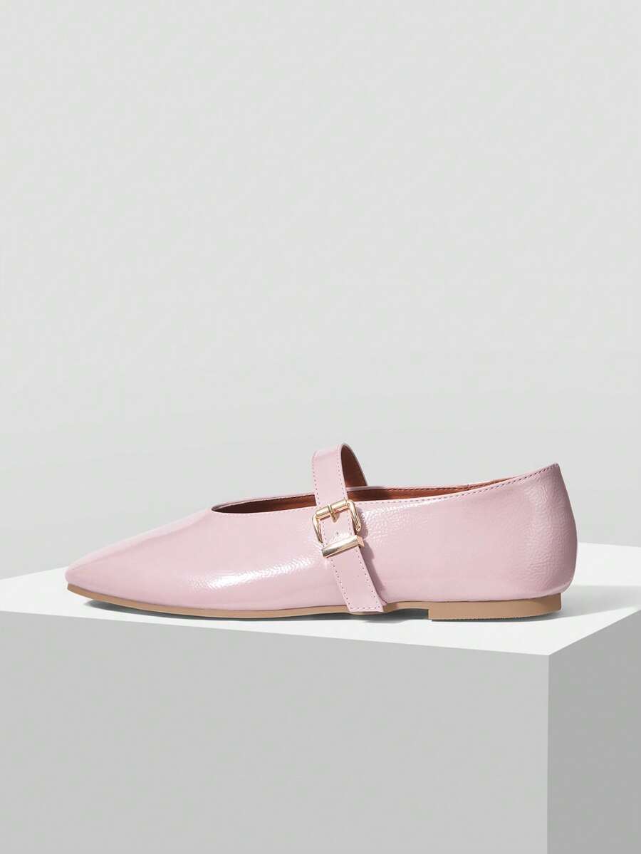 MOTF PREMIUM WOMEN'S COMMUTER CASUAL COMFORTABLE VERSATILE MARY JANE SQUARE TOE FLATS, FOR NEW YEAR HOLIDAY, SPRING SHOES SPRING BREAK EASTER FOR CHRISTMAS - Dirty pink - View 2