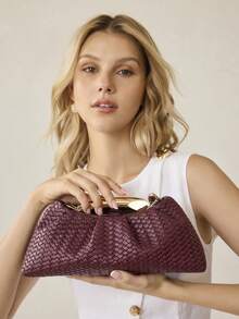 MOTF PREMIUM BOLSO DE MANO DE MUJER DE PU TEJIDO CON RELIEVE, HERRAJES FINOS - Trenza burdeos - Ver 6