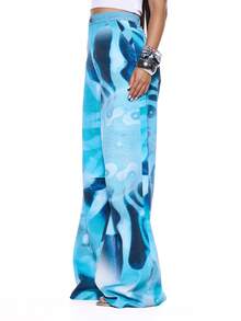 MUSERA 闪亮低腰宽松印花牛仔裤，性感夏季春季锐舞节假日派对外出旅行 - 藍色 - 查看 3