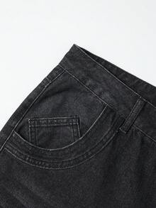ROMWE MEN Street Life Men's Casual Washed Distressed Denim Shorts, Summer - Black - View 6