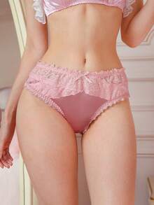 PetitDoll Quần lót nữ thanh lịch phối ren và nơ trang trí. - Bụi hồng - Xem 4