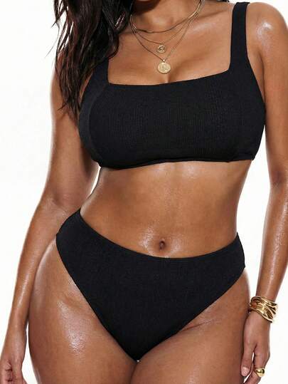 Swim Basics Summer Beach Plus Size Solid Color Swimwear Top