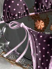 Swim Mod 2件套波点挂脖系带比基尼泳衣 - 彩色 - 查看 5