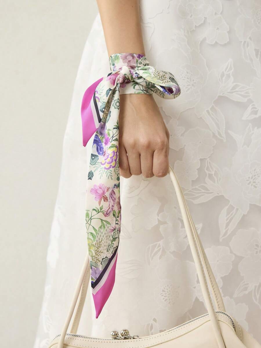 MOTF PREMIUM Polyester Floral Printing Multi-Functional Silk Scarf, Floral Small Streamer, Scarf, Belt, Bag Decoration - Multicolor - View 2