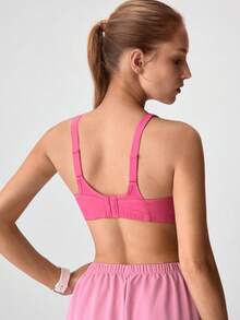 Loungeista Bra Olahraga Wanita Ukuran Plus WINGSLOVE, Desain Tanpa Kawat & Tanpa Bantalan, Cakupan Penuh, Tali Lebar & Bentuk U di Bagian Belakang, Bernapas & Nyaman untuk Lari & Olahraga - Hot Pink - View 2