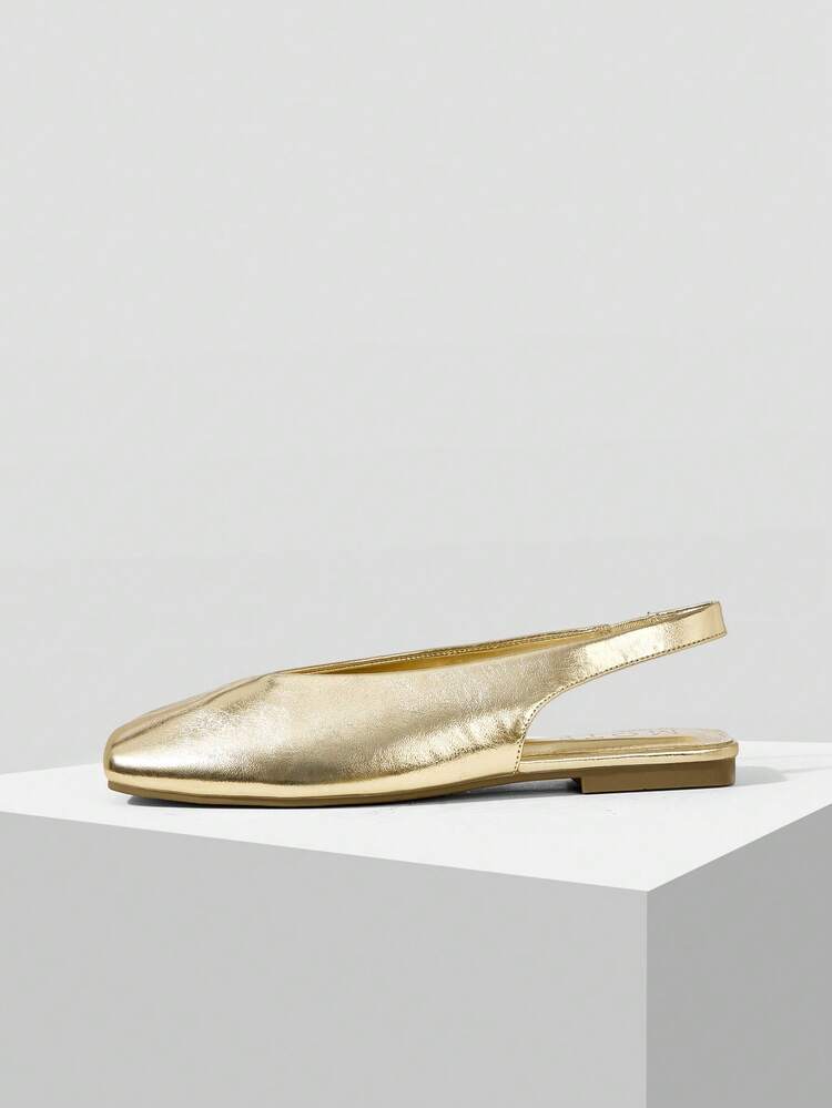 WOMEN SHOES NEW EUROPEAN AND AMERICAN RETRO FASHION PU LEATHER V-CUT SQUARE TOE FLAT BOTTOM SLINGBACK SANDALS, GOLD VERSATILE CASUAL SLIP-ON LIGHT, COMFORTABLE, SIMPLE AND ELEGANT HIGH-END SHOES