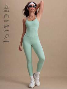 With My Calm Bộ áo liền quần hai dây chéo hở lưng dành cho nữ - màu xanh lá - Xem 1