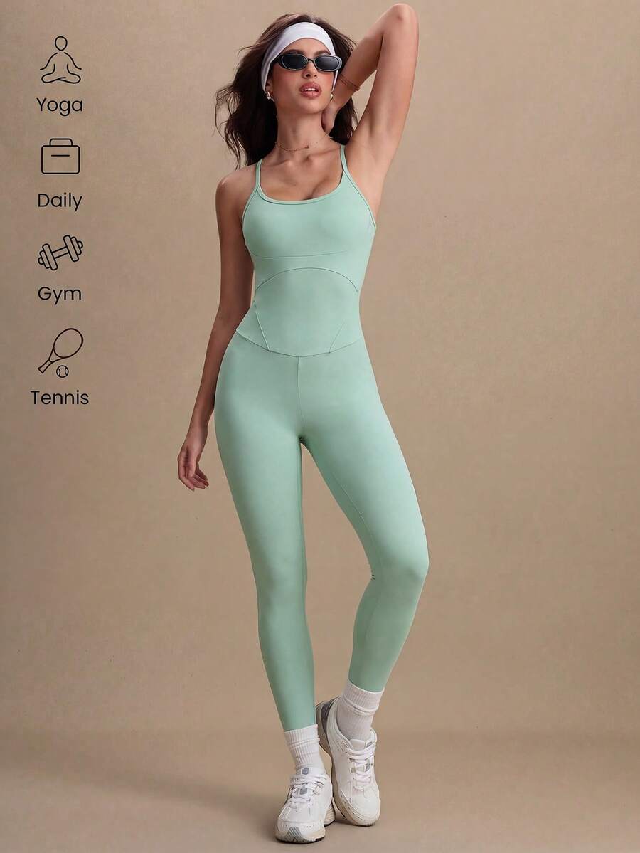 With My Calm Bộ áo liền quần hai dây chéo hở lưng dành cho nữ - màu xanh lá - Xem 1