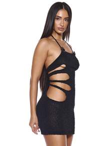 MUSERA Halterneck Trim Cut Out Bodycon Mini Dress Sexy Summer Spring Rave Festival Holiday Vacation Party Going Out Tripp - Black - View 4