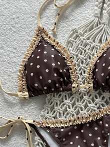 Swim Mod Women's Sweet Polka Dot Print Halter Bikini Set With Tie Side Bottoms, Suitable For Beach And Seaside In Spring/Summer - Multicolor - View 4