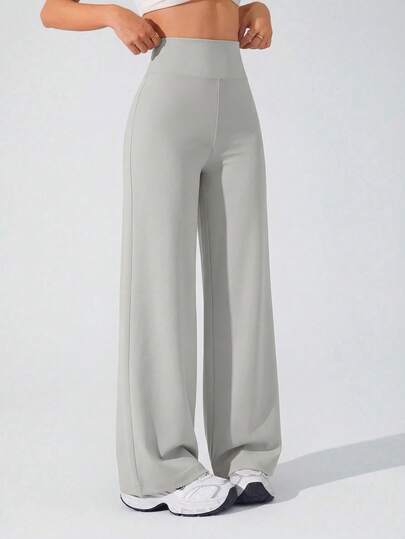 Dewbera Quần nữ ống rộng cạp cao màu trơn, dáng rộng thoải mái, phong cách thường ngày