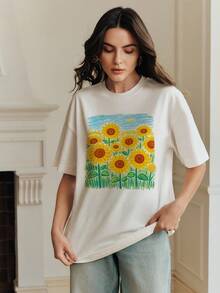 Casual Short-Sleeved T-Shirt With A Round Neck, White, Suitable For Spring To Summer Outfits - White 4 - View 7