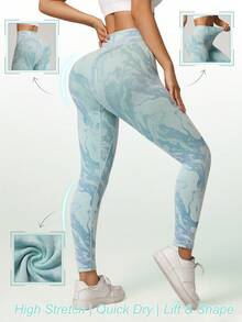 Dewbera Quần legging thể thao co giãn cao, không đường may, thích hợp cho yoga, khiêu vũ. - Màu xanh lam - Xem 2