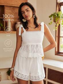 Lullawish Bộ đồ ngủ nữ phong cách Bohemian, 100% cotton. - trắng - Xem 1