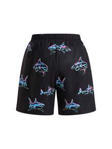 SHEIN 青少年男孩 2 合 1 鯊魚泳褲,休閒夏季街頭風海灘度假短褲,內襯式泳裝,適合衝浪、游泳、音樂節 - 彩色 - 查看 4