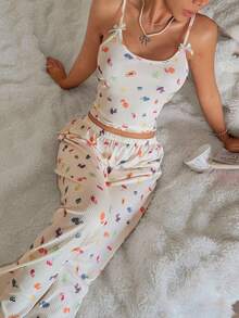 CottageSlumber Women's Romantic Bow Decor Fruit Print Camisole & Pants Pajama Set - Multicolor - View 6
