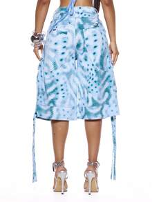 MUSERA 印花低腰宽松系带牛仔短裤，适合街头、夏季、春季、锐舞派对、节日、假期、聚会、外出等场合。 - 彩色 - 查看 4