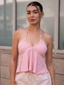 Andrea Bello Áo ba lỗ cổ chữ V cổ chữ V màu xám xanh dành cho nữ WYWH Áo ba lỗ thông thường - Hồng - Xem 1