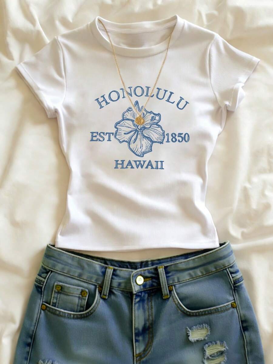 Áo tank top họa tiết hoa, áo thun in hình, trang phục mùa hè cho nữ tuổi teen, trang phục đi biển, áo thun đi biển, quà tặng cho em gái, áo thun crop top cổ tròn tay ngắn cạp cao kiểu Y2K ôm sát, phù hợp cho mùa hè, thoải mái dễ chịu, kỳ nghỉ, áo trắng, thư giãn, áo mùa hè, đi biển, áo thun thường ngày, thể thao, tốt nghiệp, tựu trường, họp mặt gia đình - Nhiều màu - Xem 1