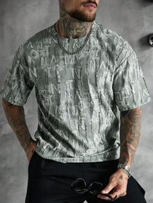 SLATEMANN Áo thun nam phong cách đường phố, chất liệu sần sùi, cổ tròn, tay ngắn, in chữ jacquard. - màu xanh lá - Xem 3