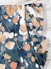 EMERY ROSE 大码女式夏季休闲度假印花V领荷叶边袖口纽扣装饰衬衫 - 彩色 - 查看 5