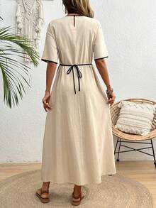Hotletica Women's Contrast Trim Dress, Suitable For Spring/Summer Vacation Golf White Sexy - Khaki - View 2