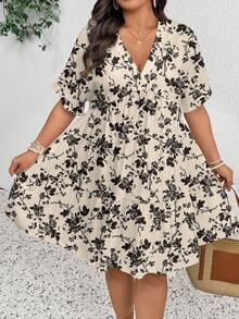 SHEIN Frenchy Minimalist Rose Print Plus Size Dress, Suitable For Vacation - Multicolor - View 3
