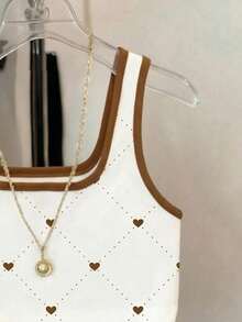 Camiseta de tirantes casual con cuello en U y estampado de corazón en contraste - Multicolor - Ver 3