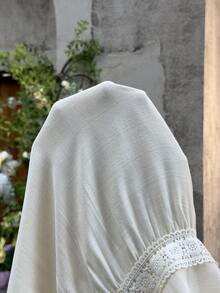 Lyrianda 大码女装新款复古优雅可爱大圆领长袖喇叭袖口荷叶边下摆宽松长裙，花卉拼接下摆A字裙，复古中世纪朋克公主风，适合秋冬春季穿着 - 杏色 - 查看 6