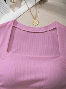 SHEIN EZwear Square Neck Ruched Waist Padded Bra-Free Camisole - Purple - View 7