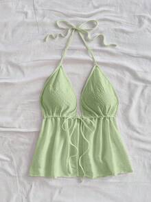 Soleia 女士休闲露背系带吊带背心，适合夏季穿着 - 綠色 - 查看 6