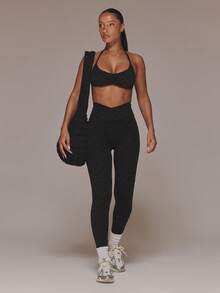Musera Sport Áo ngực thể thao không đường may, chất liệu nhung nhăn, họa tiết chấm bi, thích hợp cho tập luyện thể dục, tập gym, Pilates và tập luyện hàng ngày. - màu đen - Xem 3