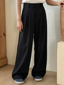 DAZY Tween Girls Solid Color Woven Wide Leg Pants, Fall - Black - View 5