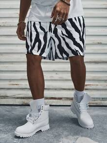 Modcrash 男士休闲抽绳腰斑马纹短裤，夏季 - 彩色 - 查看 3