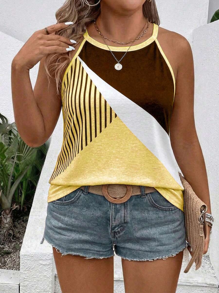 EMERY ROSE New Arrival Plus Size Women Fashion Printed Casual Versatile Tank Top - Multicolor - View 1