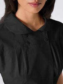 LYSMO 2026新款简约黑色扭腰休闲百搭短袖衬衫，女士时尚衬衫/休闲衬衫 - 黑色 - 查看 7