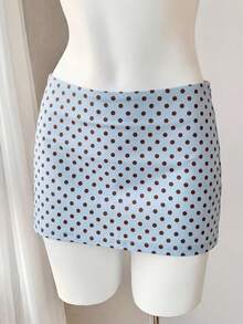 Comfortcana Women's Blue Polka Dot Fitted Mini Skirt, Suitable For Beach Vacation, Sexy Outfit, Music Festival, Y2K Style, Casual Wear, Afternoon Tea - Blue - View 3