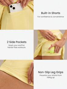 GLOWMODE FeatherFit™-Air Ace Your Flow Buttery-Soft Quick-Dry Sweat-Wicking Built-In Shorts Anti-Slip Grips Tennis A-Line Mini Skirt Tennis Golf Pickleball - French Vanilla - View 3