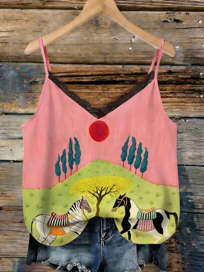 Voyazaga Ropa de resort de primavera/verano de moda casual de talla grande con parte superior de halter con estampado de encaje, cebra, caballo y serpiente para ropa de playa de talla grande