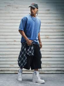 Modcrash Hemo 男士宽松街头风做旧印花圆领 T 恤，复古美式，男女皆宜，休闲夏季服装 – 适合日常穿着和夏季度假穿着。 - 灰色 - 查看 4