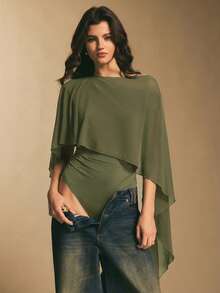 Poéselle 女士纯色斗篷式连体衣 - 橄欖綠 - 查看 8