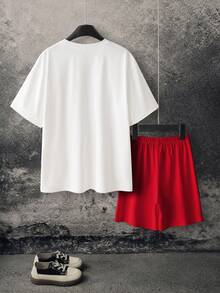 LOONEY TUNES X SHEIN 男童休闲卡通印花T恤短裤套装，夏季 - 白色 - 查看 2