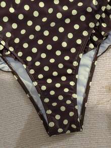 Swim Mod Baju Renang Terusan Wanita Motif Polkadot untuk Liburan Musim Panas, Tali Bahu Lepas Pasang, Dekorasi Ruffle, Leher V - MultiWarna - View 3