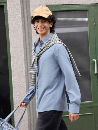 Open Phase 男士休闲竹纤维柔软透气通勤纯色纽扣衬衫，复古美式，男女皆宜，宽松版型夏季服装——适合日常穿着和夏季度假穿着。