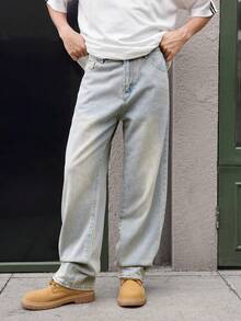 Open Phase Quần jeans nam thời trang đường phố dáng rộng màu xanh sâm panh, phong cách retro Mỹ, unisex, kiểu dáng thoải mái, phù hợp cho trang phục mùa hè – Thích hợp cho mặc hàng ngày và kỳ nghỉ hè. - Rượu sâm banh - Xem 4