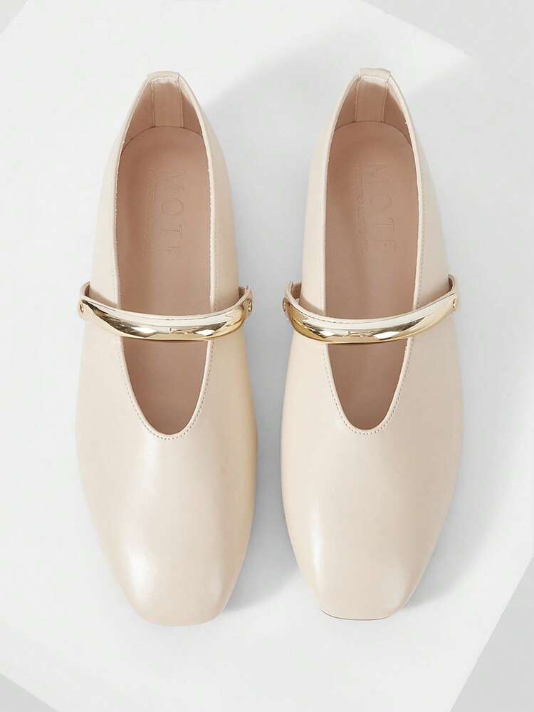 WOMEN'S APRICOT METAL RING DECOR SLIP-ON LOAFERS, MINIMALIST ELEGANT FOR DAILY COMMUTE