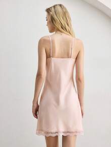 Ocili Women's Lace Ruffle Casual Everyday Camisole Nightgown - Pink - View 2