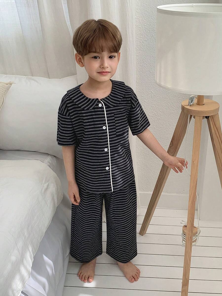 DAZY Bộ đồ ngủ 2 món cho bé trai, quần short và quần dài, thích hợp cho mùa hè. - màu đen - Xem 1