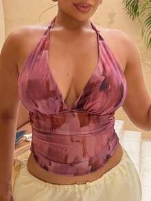 Maria Perezxox 女士随机印花优雅系带夏季性感上衣，露背吊带衫，适合海滩、毕业早午餐、圣帕特里克节、春假、复活节、音乐节等场合，尽显优雅波西米亚热带风情 - 粉色 - 查看 4